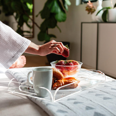 Huang Acrylic Clear Rectangle Serving Food Tray, Appetizer Tray for Parties, Holidays, Family Dinner, 10x16 inches