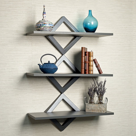 Danya B. Diamonds 3-Level Wall Mount Shelving System - Decorative Floating Shelves (Black)