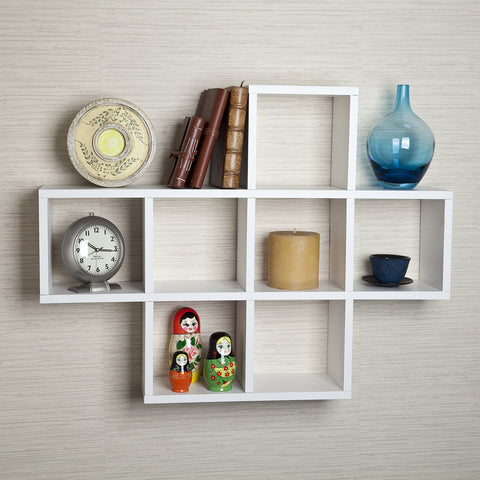 Danya B. Decorative Cubby Shelf – Wall Mount or Free Standing - Square Cubbies Shelving Unit (Black)
